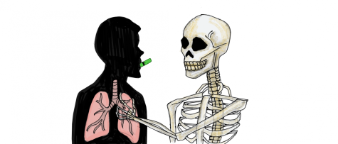 A graphic depicting the risks of vaping, suggesting that vaping leads to death.