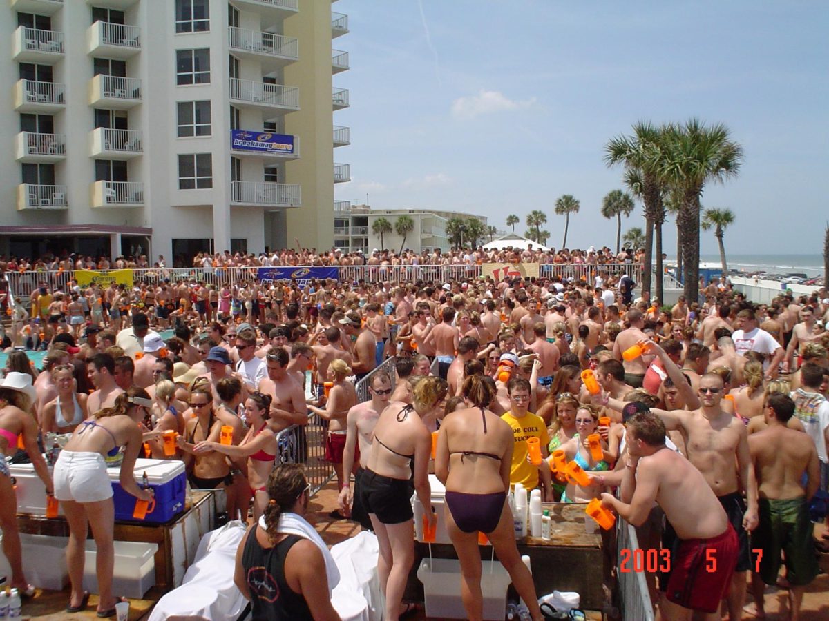 Large crowds of Spring Breakers overwhelm Spring Break hotspots.