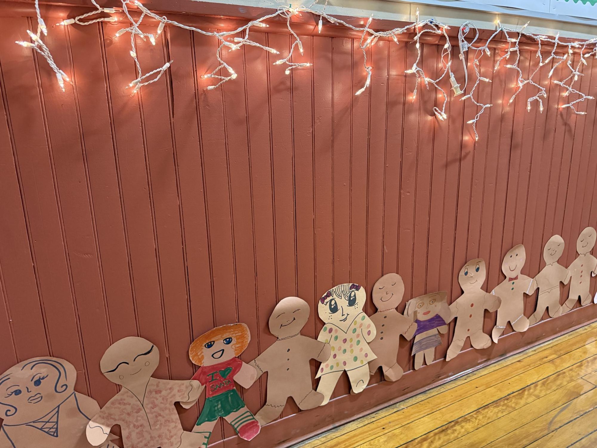 Gingerbread people lead the way to Santa in preparation for Breakfast with Santa.